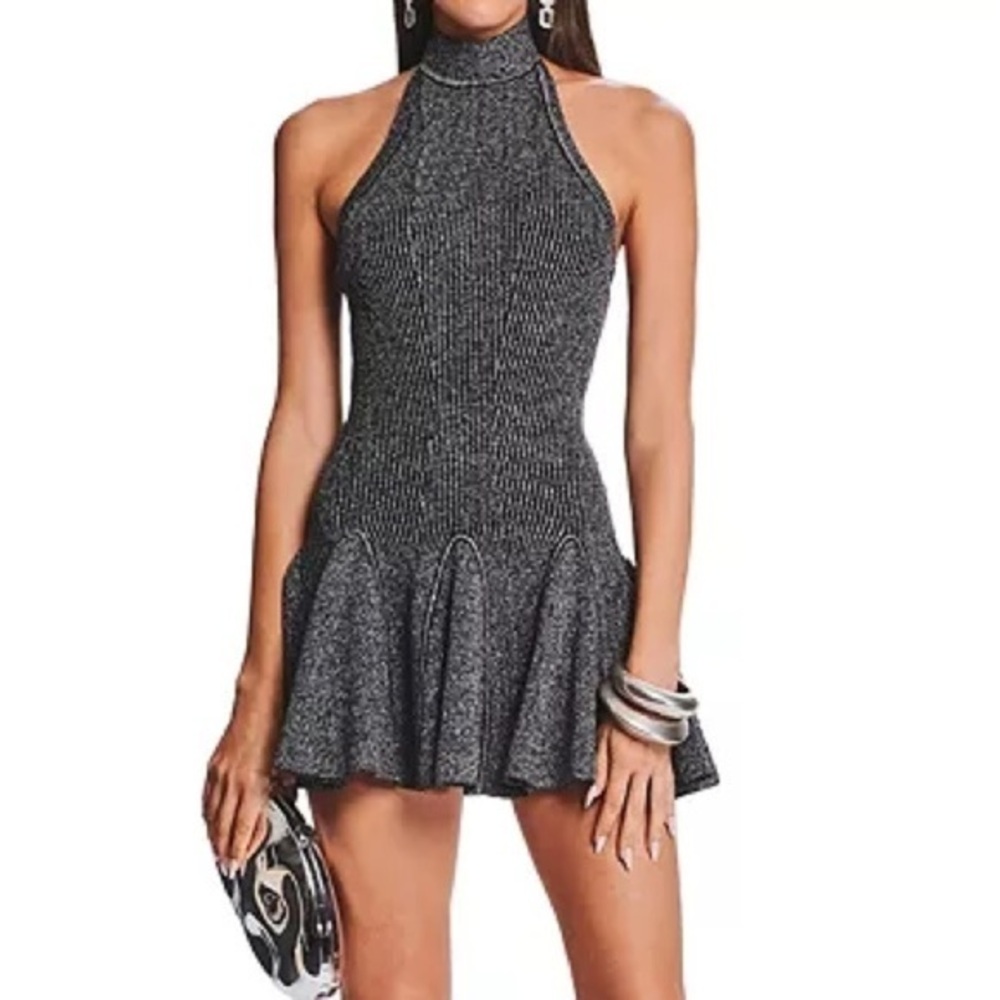 Hard to find Retrofete Quinn Mini mock neck metallic mini dress, size Small